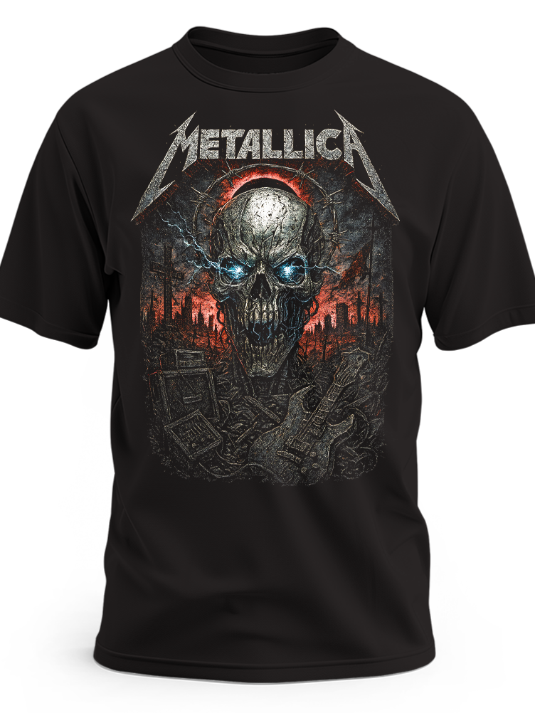 Czarna koszulka Metallica z czaszką o niebieskich oczach