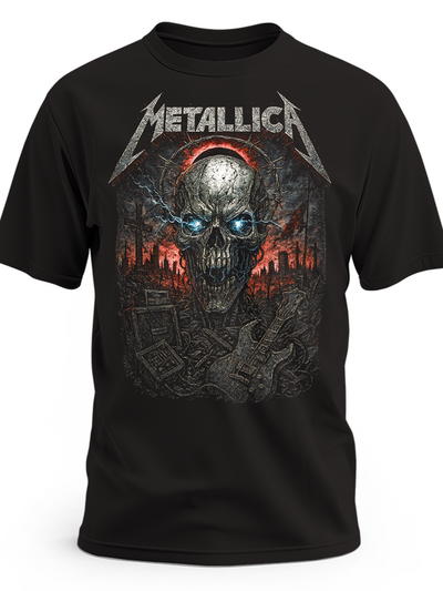 Czarna koszulka Metallica z czaszką o niebieskich oczach