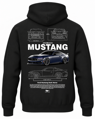 Czarna bluza z kapturem z nadrukiem samochodu Ford Mustang Dark Horse