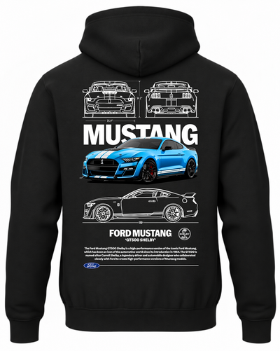 Czarna bluza z kapturem z nadrukiem samochodu Ford Mustang Shelby GT500