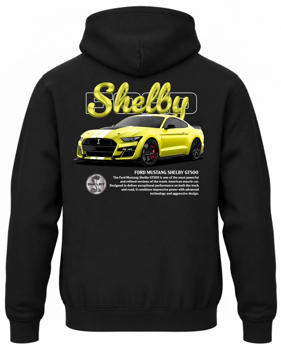 Czarna bluza z kapturem z nadrukiem samochodu Ford Mustang Shelby
