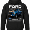 Czarna bluza z kapturem z nadrukiem niebieskiego samochodu Ford F-150 2021