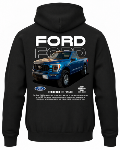 Czarna bluza z kapturem z nadrukiem niebieskiego samochodu Ford F-150 2021