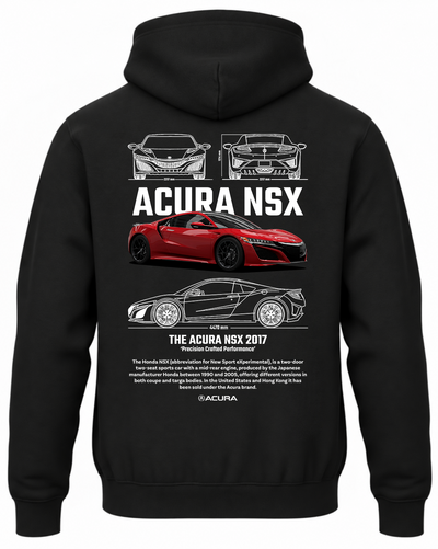 Czarna bluza z kapturem z nadrukiem samochodu Honda Acura NSX 2017