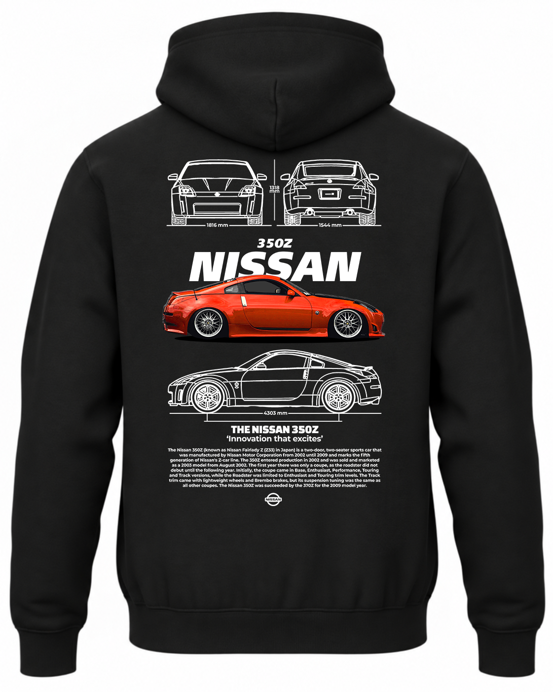 Czarna bluza z kapturem z nadrukiem Nissan 350Z
