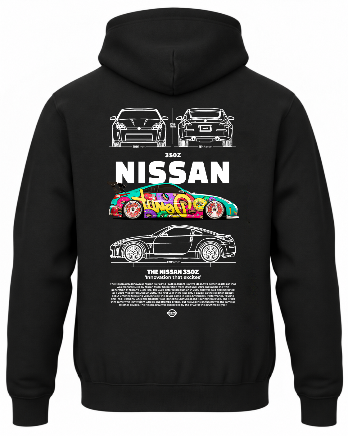 Czarna bluza z kapturem z nadrukiem Nissan 350Z