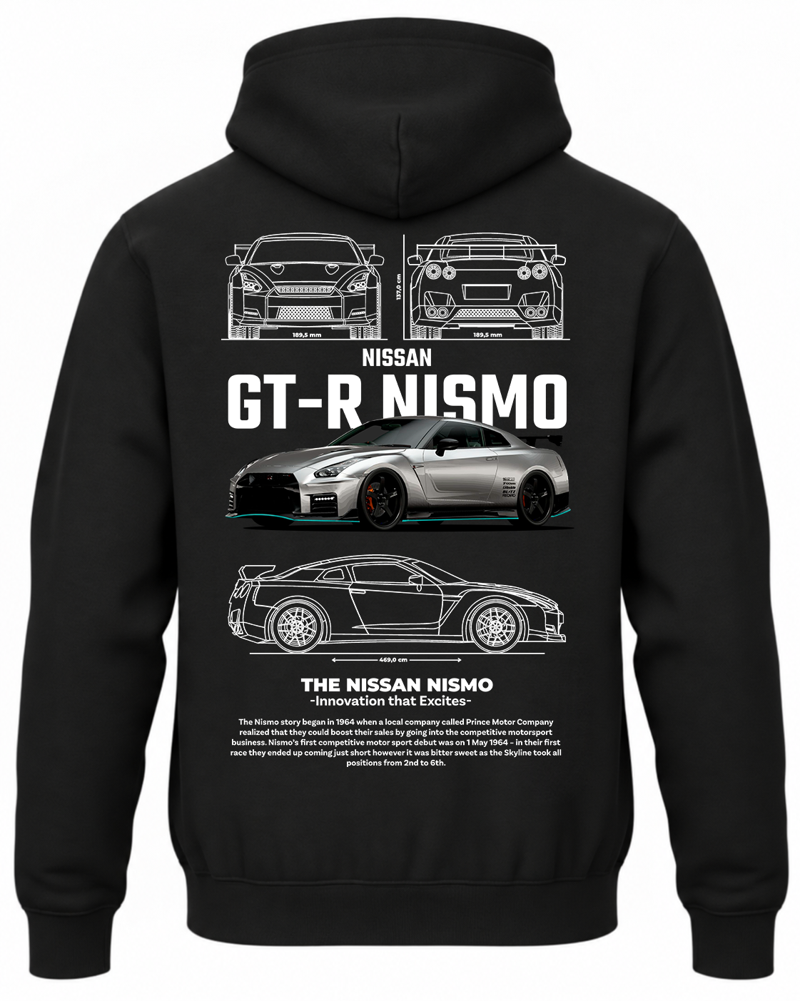 Czarna bluza z kapturem z nadrukiem Nissan GT-R Nismo