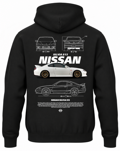 Czarna bluza z kapturem z nadrukiem Nissan Silvia
