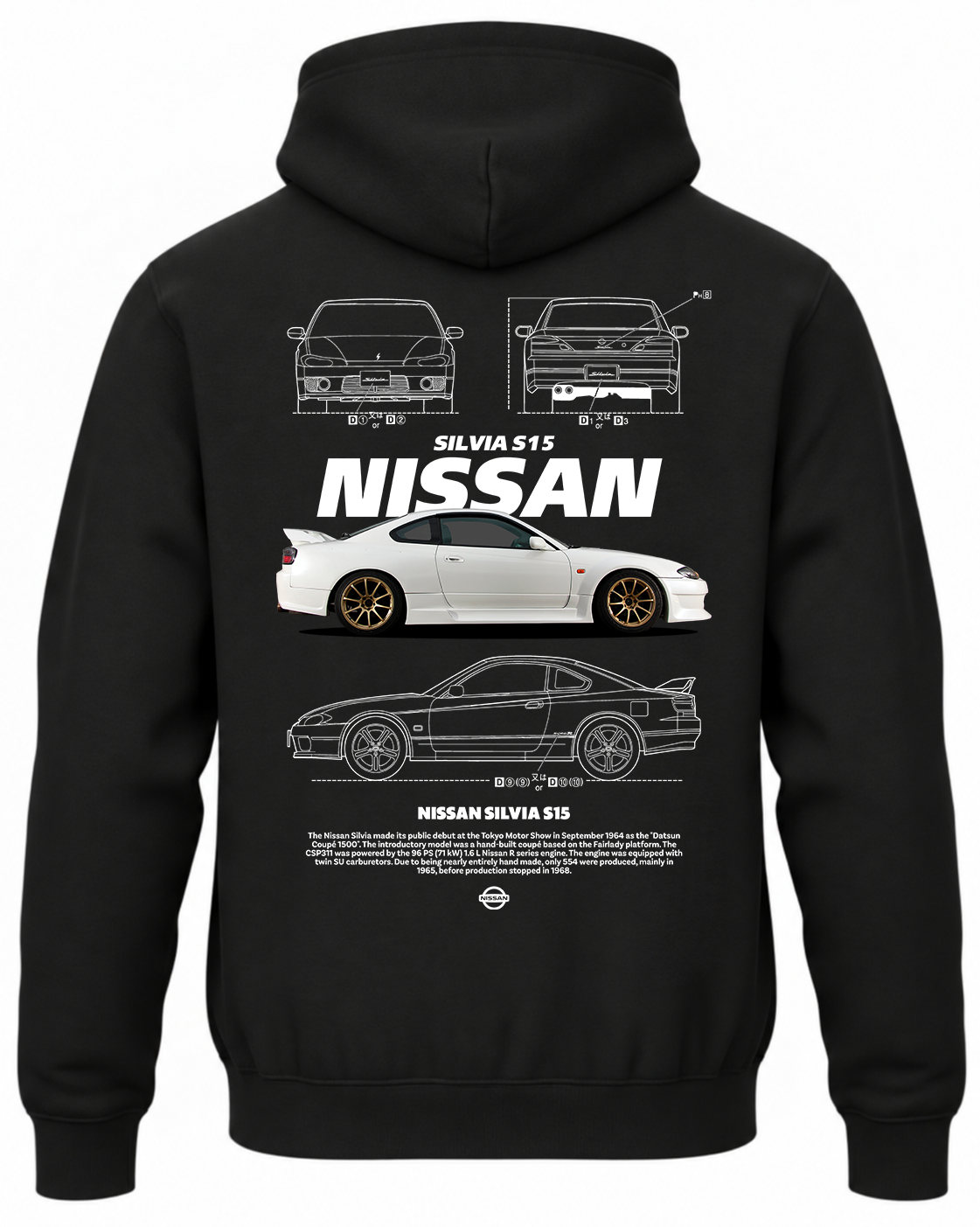 Czarna bluza z kapturem z nadrukiem Nissan Silvia