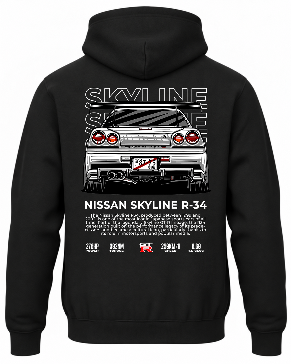 Czarna bluza z kapturem z nadrukiem Nissan Skyline – szary