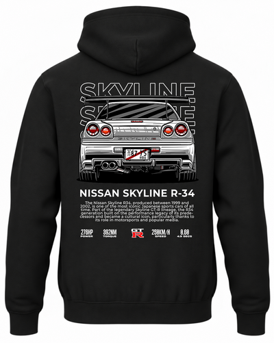 Czarna bluza z kapturem z nadrukiem Nissan Skyline – szary