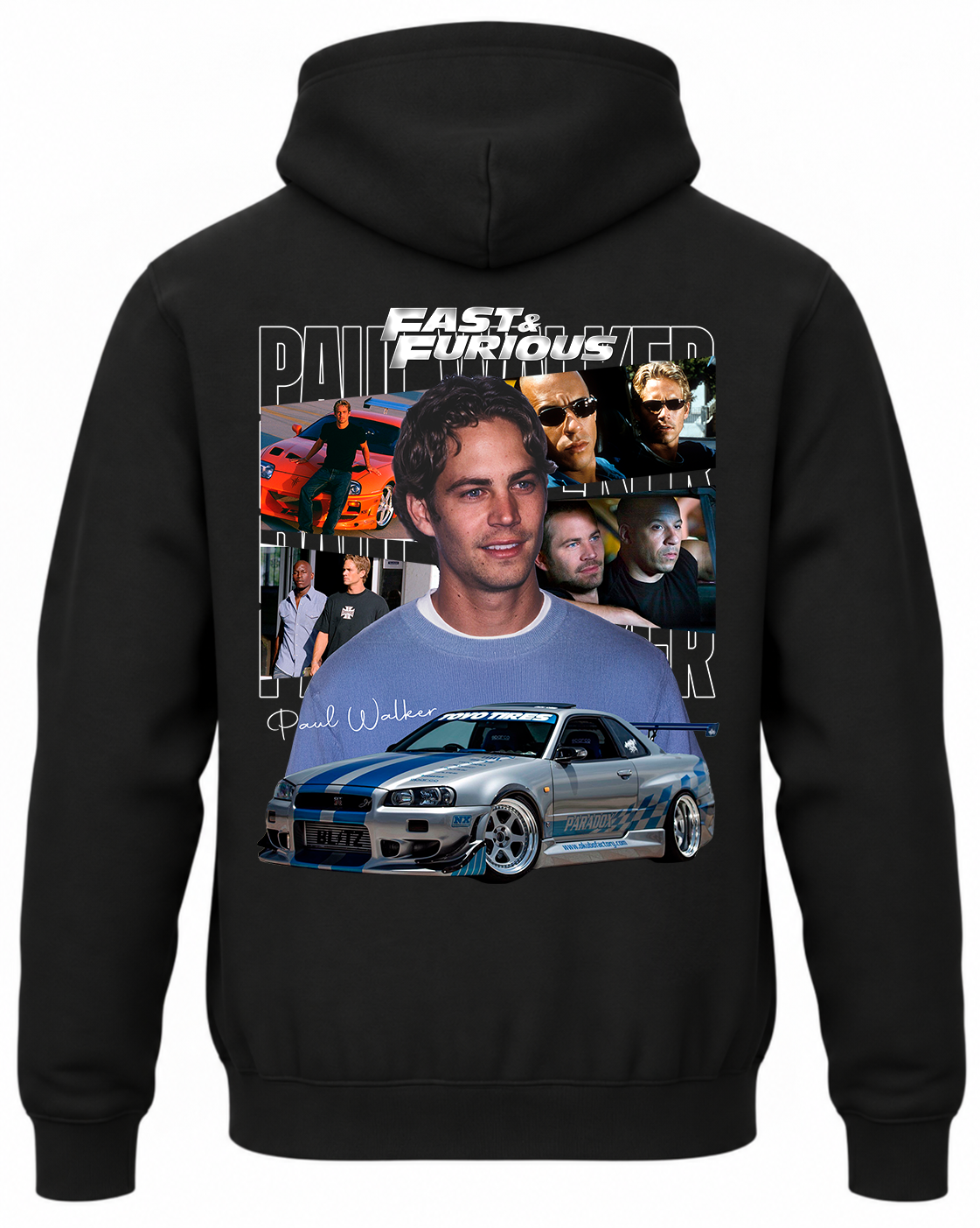 Czarna bluza z kapturem z nadrukiem Nissan Paul Walker Szybcy i Wściekli