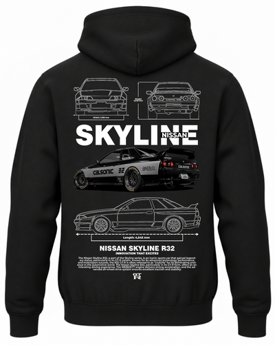 Czarna bluza z kapturem z nadrukiem Nissan Skyline R32