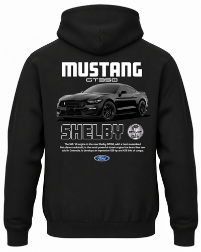 Czarna bluza z kapturem z nadrukiem samochodu Ford Mustang GT350