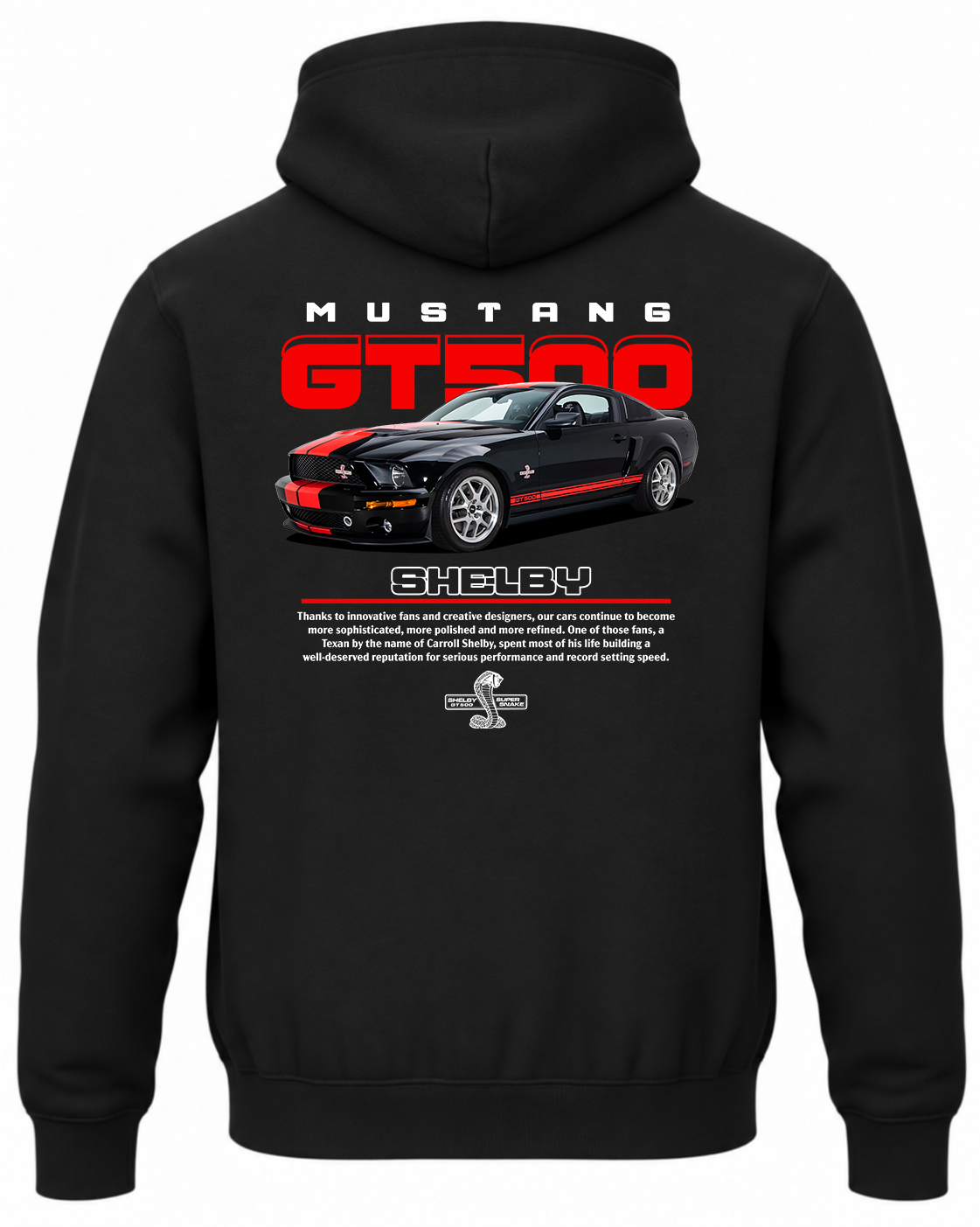 Czarna bluza z kapturem z nadrukiem samochodu Ford Mustang Shelby
