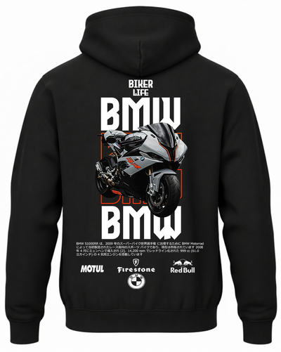 Czarna bluza z kapturem z nadrukiem BMW R1000 motocyklowa