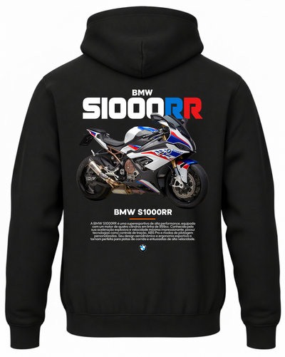 Czarna bluza z kapturem z nadrukiem BMW S1000RR motocyklowa