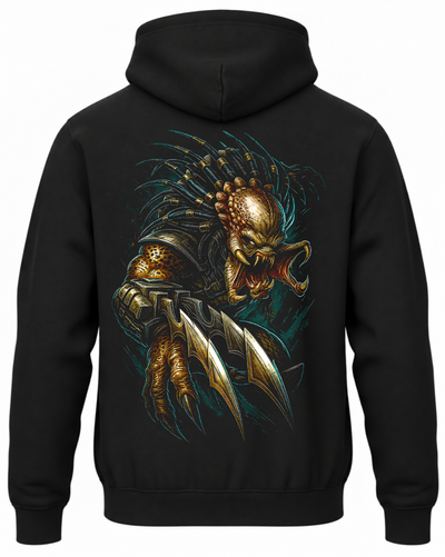 Czarna bluza z kapturem z Predatorem i ostrzami na plecach