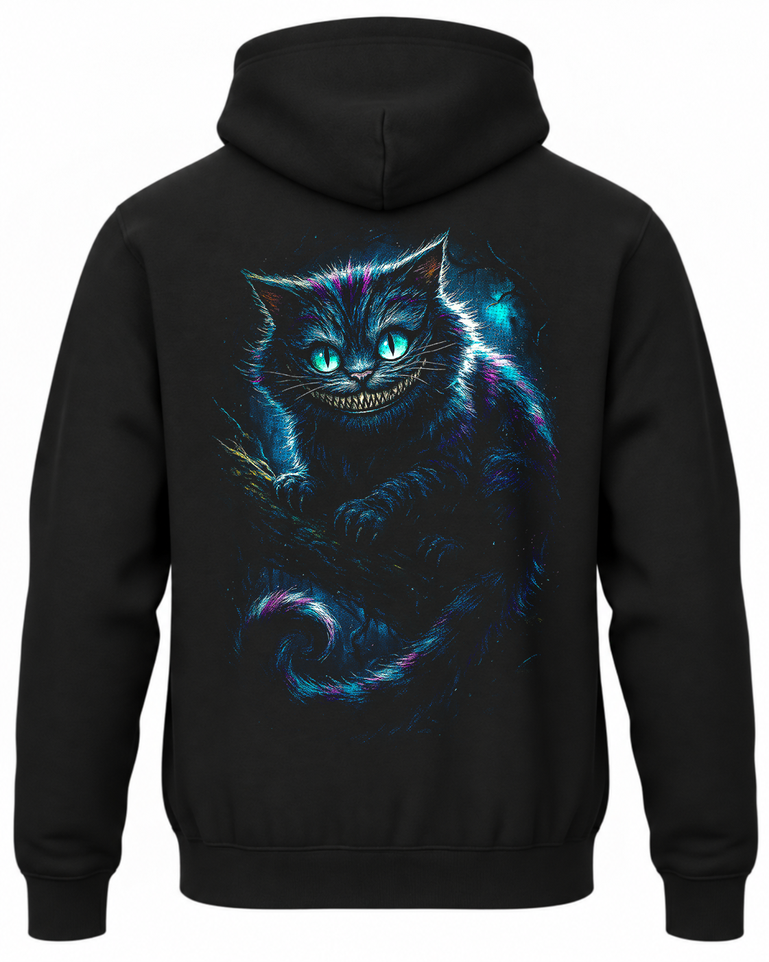 Czarna bluza z kapturem z Kotem z Cheshire z Alicji w Krainie Czarów na plecach