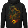 Czarna bluza z kapturem z dwoma dinozaurami i logo Jurassic World na plecach