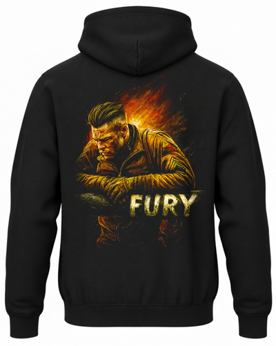Czarna bluza z kapturem z bohaterem filmu Furia i napisem Fury na plecach