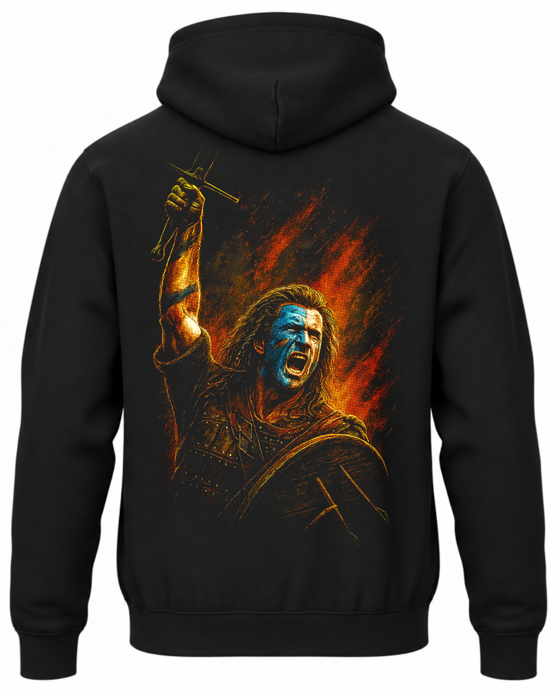 Czarna bluza z kapturem z nadrukiem Williama Wallace’a z filmu Braveheart na plecach
