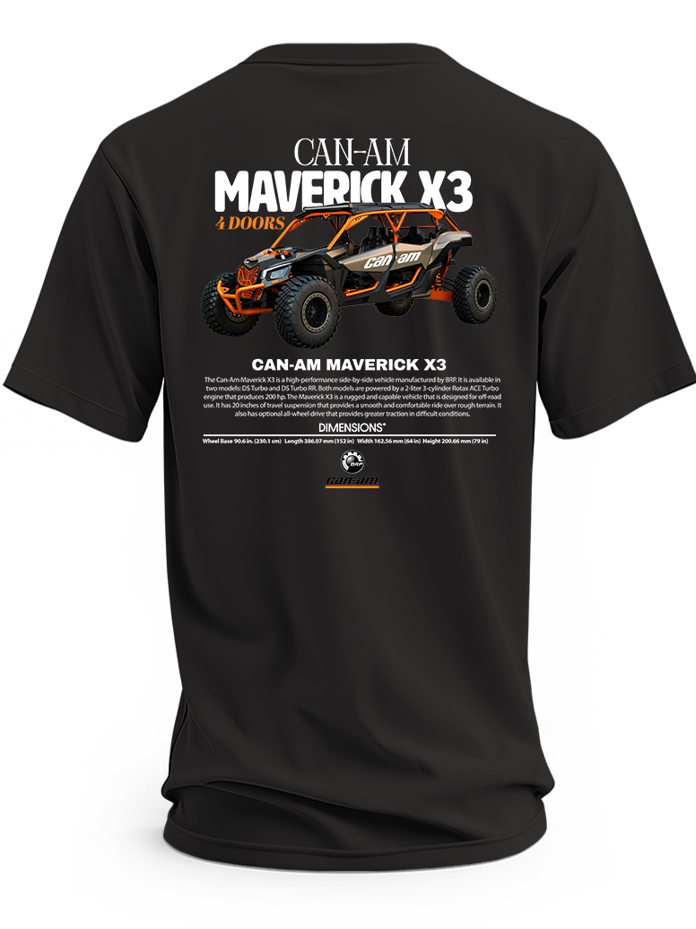 Czarna koszulka z czarno-pomarańczowym pojazdem terenowym Can-Am Maverick X3