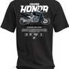 Czarna koszulka z czarnym motocyklem Honda CBX250, napisem Honda i parametrami na grafice
