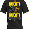 Czarna koszulka z żółtym motocyklem Ducati Panigale V4, numerem 069 i dużymi napisami Ducati