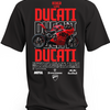 Czarna koszulka z czerwonym motocyklem Ducati Panigale V4, numerem 069 i dużymi napisami Ducati