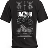 Czarna koszulka z motocyklem Honda CMX500 Rebel, napisem CMX500 i rysunkami technicznymi