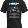 Czarna koszulka z niebiesko-białym motocyklem Honda Monkey i napisem Honda Monkey