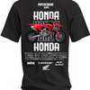 Czarna koszulka z czerwonym motocyklem Honda Motocross i dużymi napisami Honda