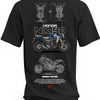Czarna koszulka z motocyklem Honda NX190 i rysunkami technicznymi