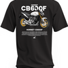 Czarna koszulka z motocyklem Honda Hornet CB600F i napisem CB600F