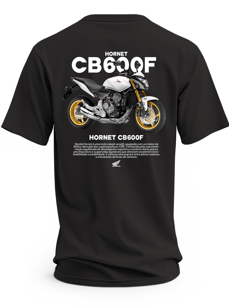 Czarna koszulka z motocyklem Honda Hornet CB600F i napisem CB600F