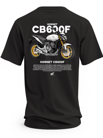 Czarna koszulka z motocyklem Honda Hornet CB600F i napisem CB600F