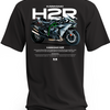 Czarna koszulka z motocyklem Kawasaki Ninja H2R i dużym białym napisem H2R – wzór 3
