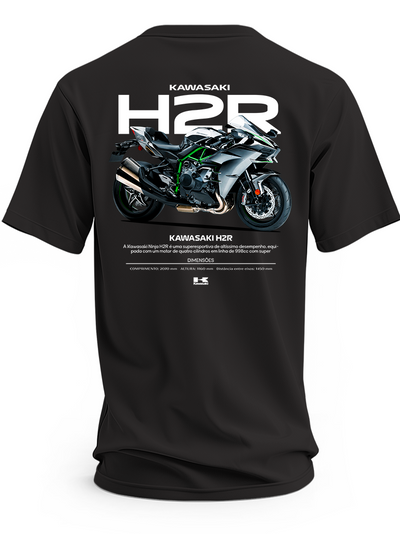 Czarna koszulka z motocyklem Kawasaki Ninja H2R i dużym białym napisem H2R – wzór 3