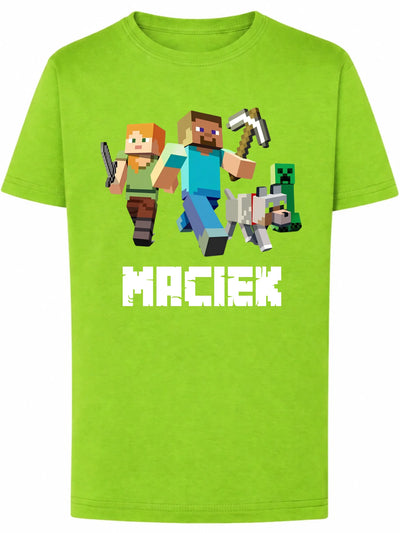 Koszulka Minecraft Steve, Alex i wilk