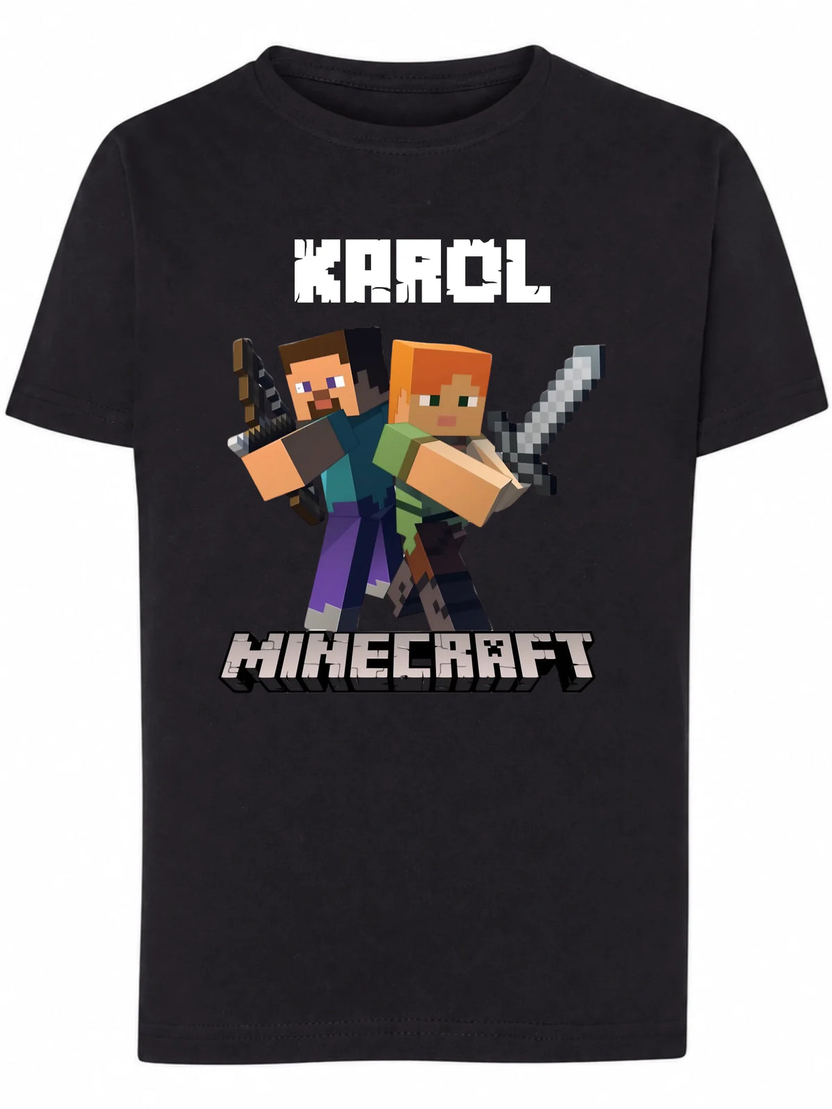 Koszulka Minecraft Steve i Alex z mieczami imienna