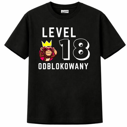 Koszulka na 18 urodziny dla chłopaka lvl 18 odblokowany czarna-1-PERSONALIZOWANE-PREZENTY