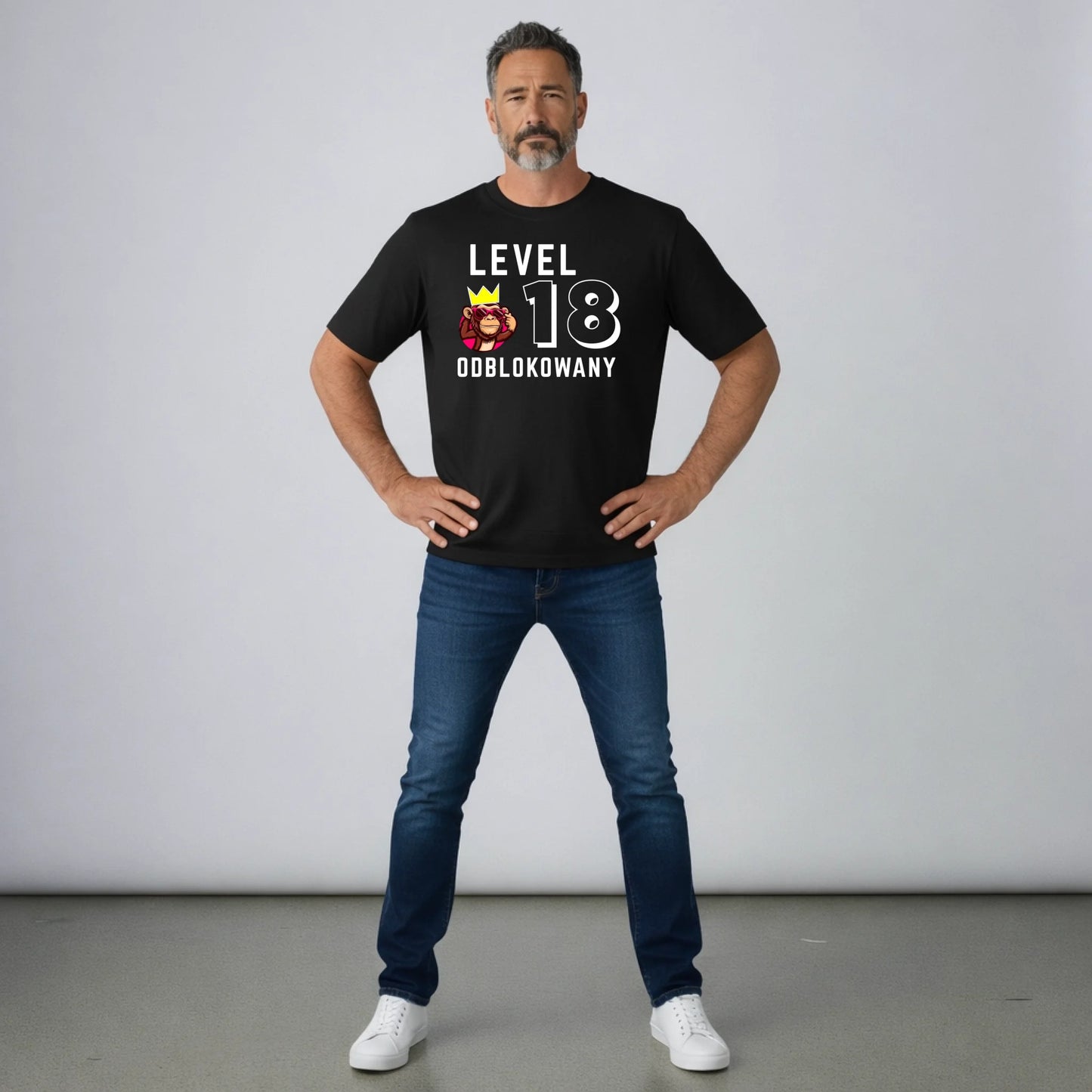 Koszulka na 18 urodziny dla chłopaka lvl 18 odblokowany czarna-2-PERSONALIZOWANE-PREZENTY