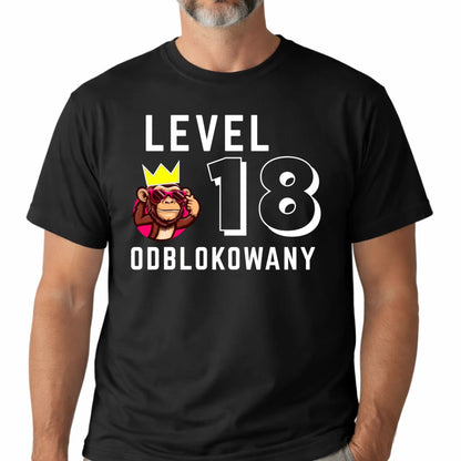 Koszulka na 18 urodziny dla chłopaka lvl 18 odblokowany czarna