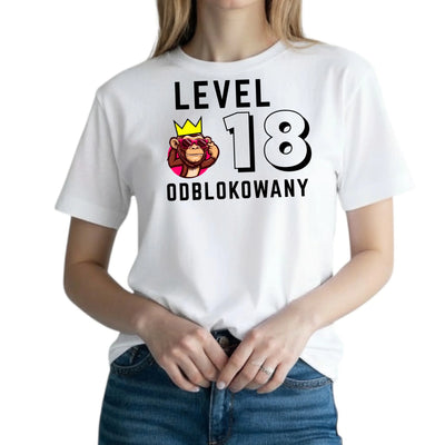 Koszulka na 18 urodziny dla dziewczyny lvl 18 odblokowany biala