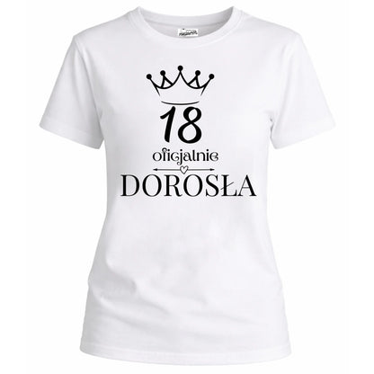 Koszulka na 18 urodziny dla dziewczyny oficjalnie dorosła biała-1