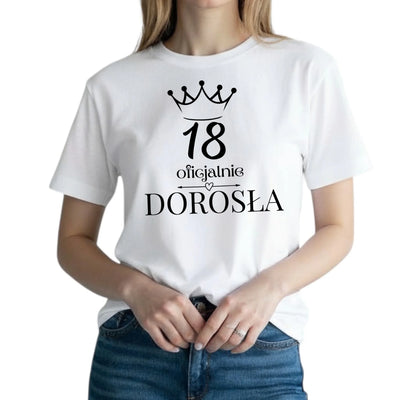 Koszulka na 18 urodziny dla dziewczyny oficjalnie dorosła biała