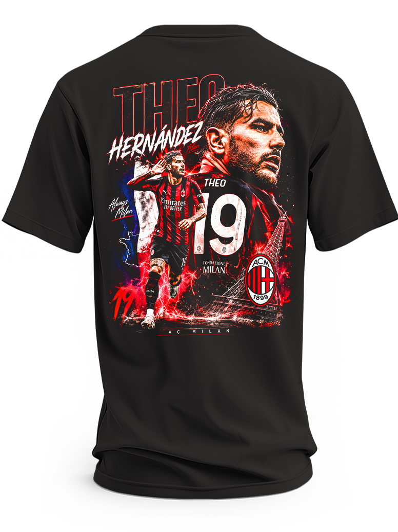 Koszulka z Theo Hernándezem w barwach AC Milan, numer 19, z motywem reprezentacji Francji