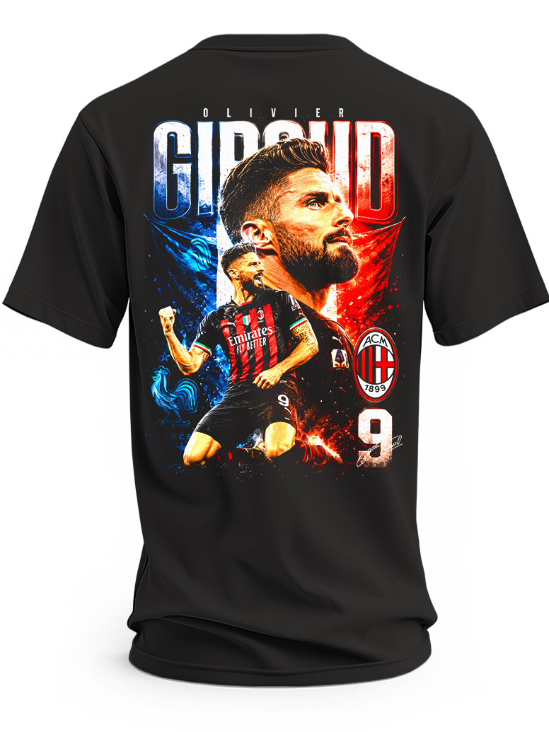 Koszulka z Olivierem Giroud w barwach AC Milan, numer 9, z motywem reprezentacji Francji
