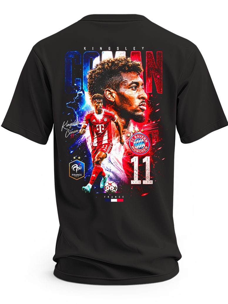 Koszulka z Kingsleyem Comanem w barwach Bayernu Monachium, numer 11 i motyw reprezentacji Francji